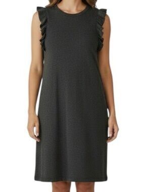 Universal Thread Washed Charcoal Ruffle-Trim Midi Shift Dress
